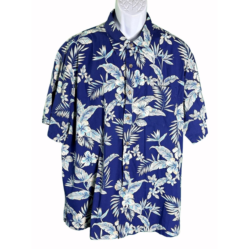 Cooke Street Hawaiian Shirt Mens 2XL Blue Floral Tropical Cotton Button Down